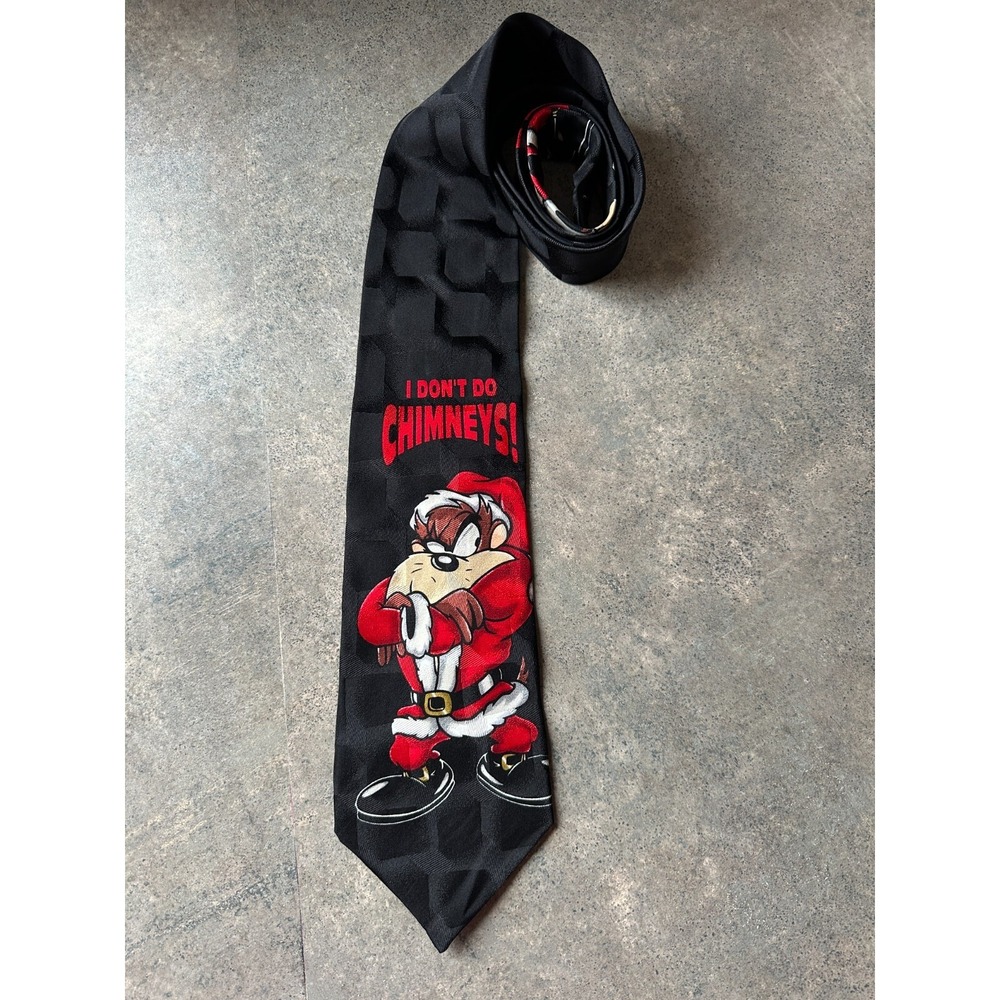 Vintage Looney Tunes Taz Tie 100% Silk Santa Christmas‎ Necktie 1996 Chimneys